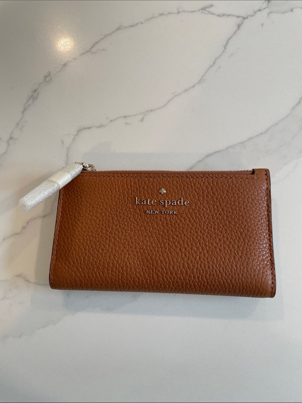 kate spade Brown Pebbled Leather Zip Wallet